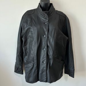 Vintage Black Genuine Leather Contrasting Panel Jacket Size 42